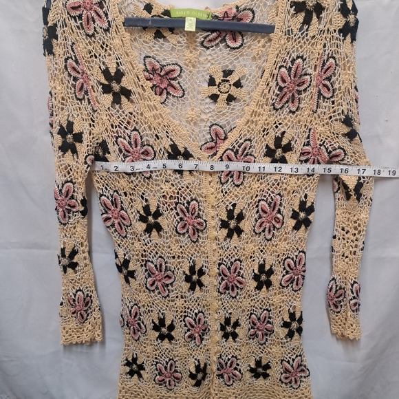 Sigrid Olsen Granny Square 3/4 Sleeve Silk Blend Sheer Cardigan Top Sz M EUC - Picture 6 of 9